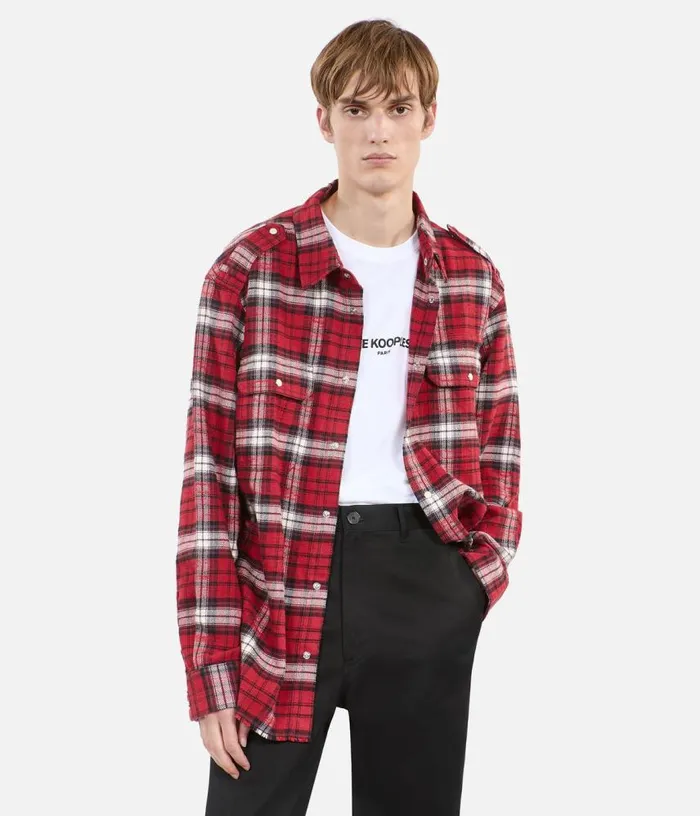 Men Red And White Checked Overshirt THE KOOPLES Shirts