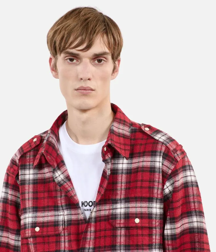 Men Red And White Checked Overshirt THE KOOPLES Shirts