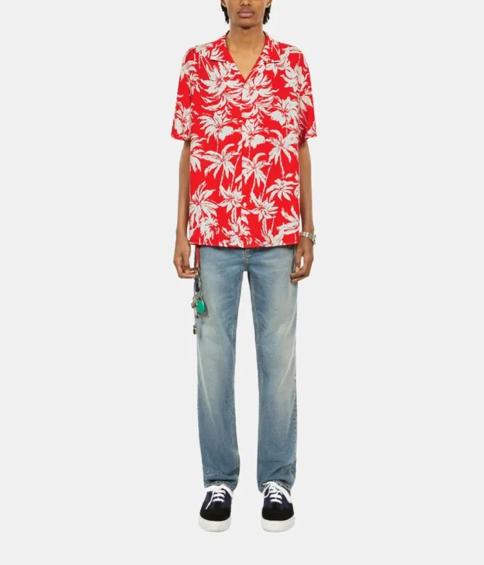 Men Red Palm Tree Print Short Sleeve Shirt THE KOOPLES Shirts
