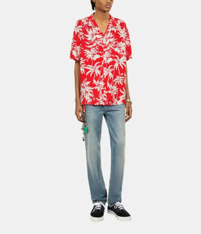 Men Red Palm Tree Print Short Sleeve Shirt THE KOOPLES Shirts