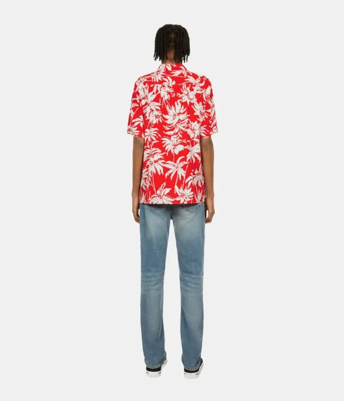 Men Red Palm Tree Print Short Sleeve Shirt THE KOOPLES Shirts