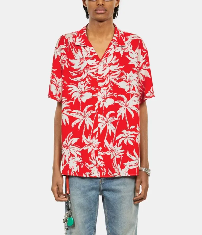Men Red Palm Tree Print Short Sleeve Shirt THE KOOPLES Shirts