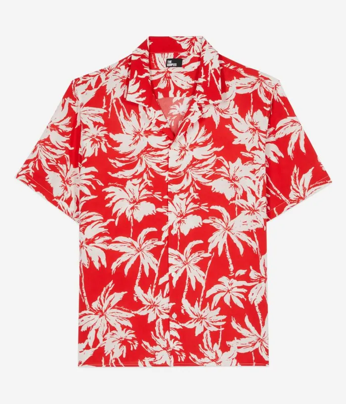 Men Red Palm Tree Print Short Sleeve Shirt THE KOOPLES Shirts