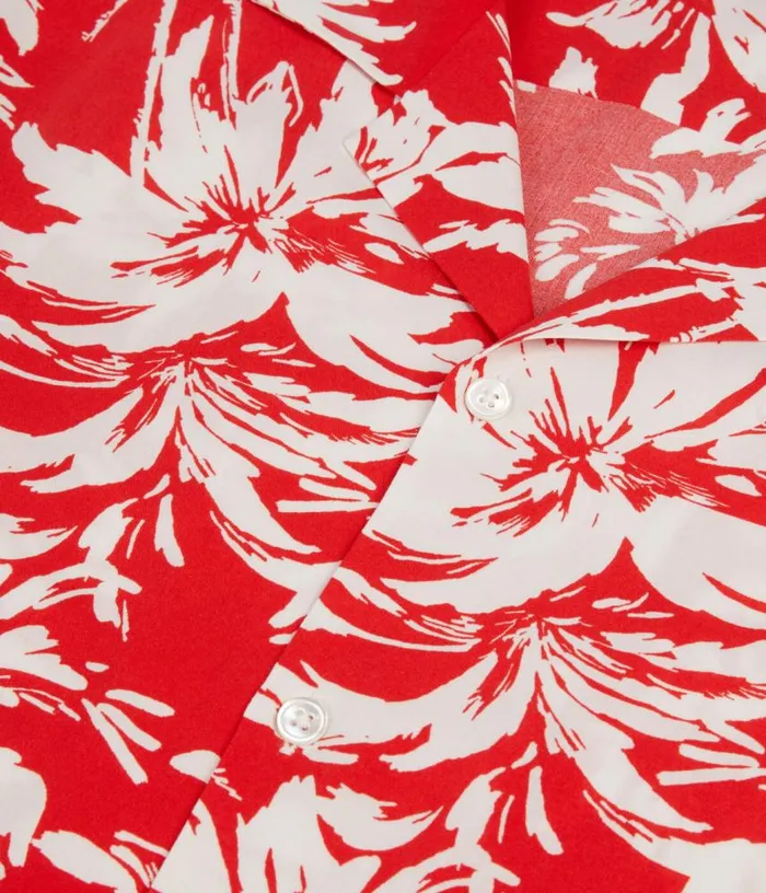 Men Red Palm Tree Print Short Sleeve Shirt THE KOOPLES Shirts