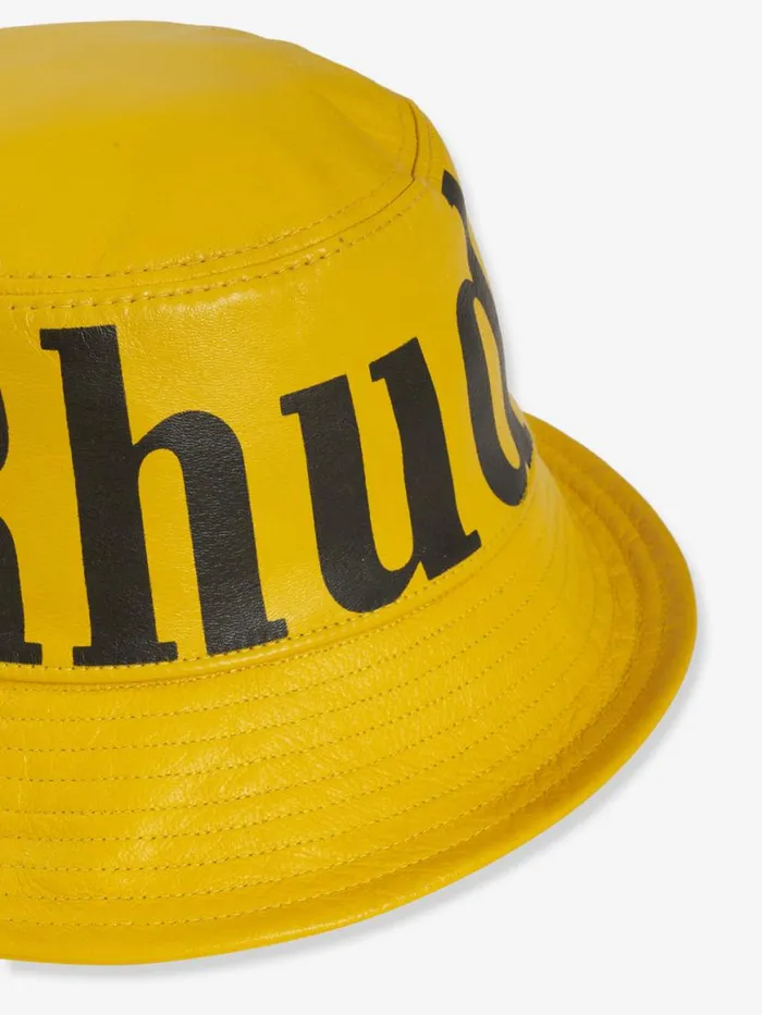 Men Rhude Hats LOGO LEATHER BUCKET HAT Mustard