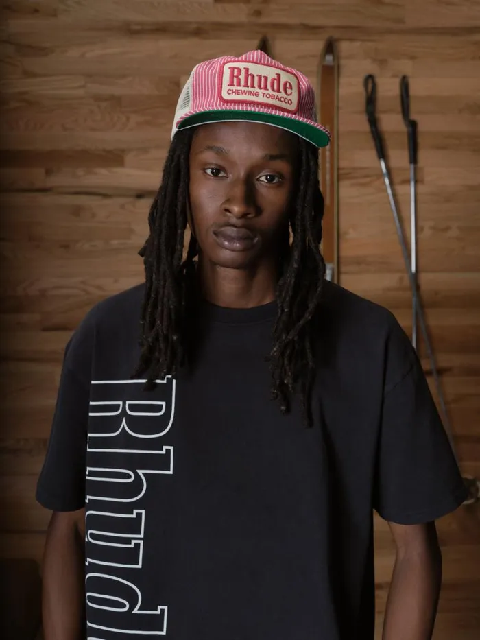 Men Rhude Hats RED STRIPED TOBACCO TRUCKER HAT Offwhite
