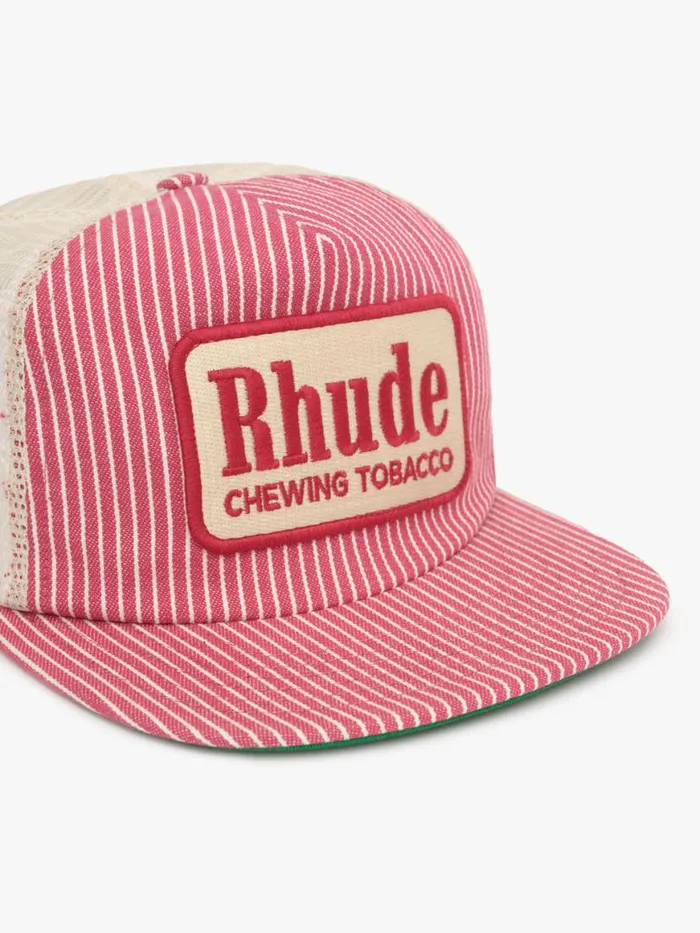 Men Rhude Hats RED STRIPED TOBACCO TRUCKER HAT Offwhite