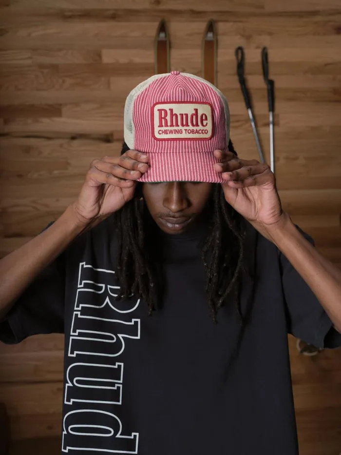 Men Rhude Hats RED STRIPED TOBACCO TRUCKER HAT Offwhite