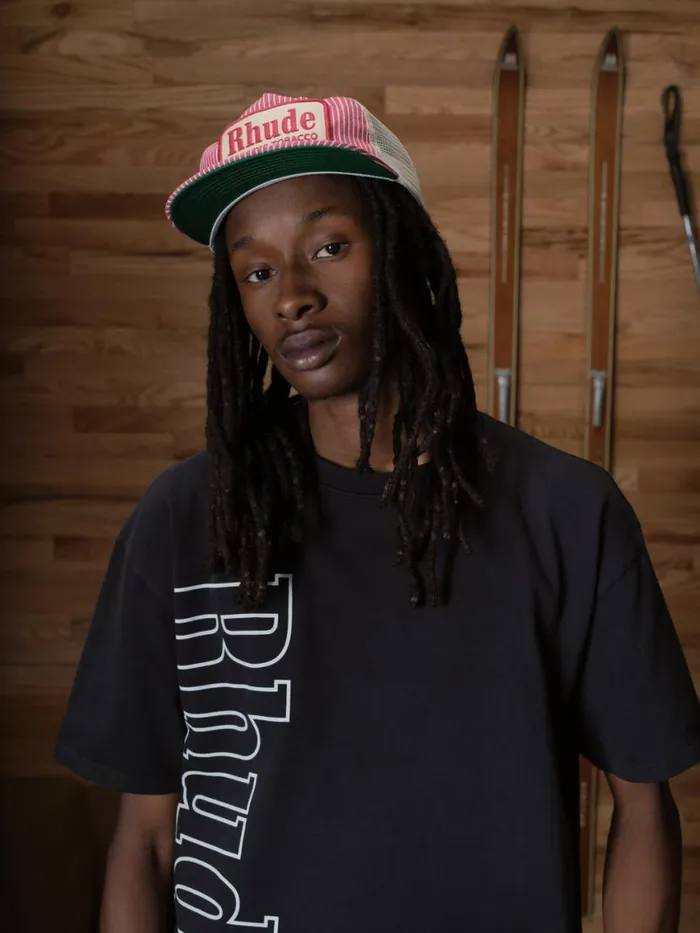 Men Rhude Hats RED STRIPED TOBACCO TRUCKER HAT Offwhite