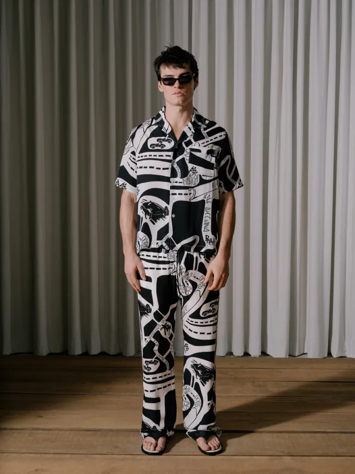 Men Rhude Pants STRADA SILK PANT Blackwhite
