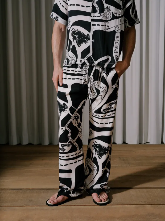 Men Rhude Pants STRADA SILK PANT Blackwhite