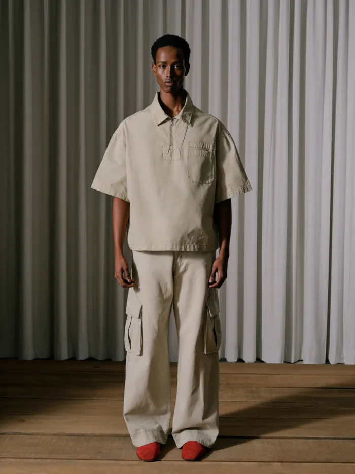 Men Rhude Shirts BOXY HALFZIP SPRAY SHIRT Khaki Men Rhude Shirts BOXY HALFZIP SPRAY SHIRT Khaki