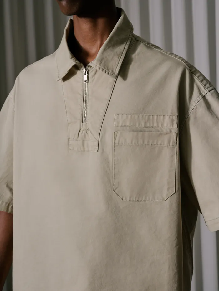 Men Rhude Shirts BOXY HALFZIP SPRAY SHIRT Khaki Men Rhude Shirts BOXY HALFZIP SPRAY SHIRT Khaki