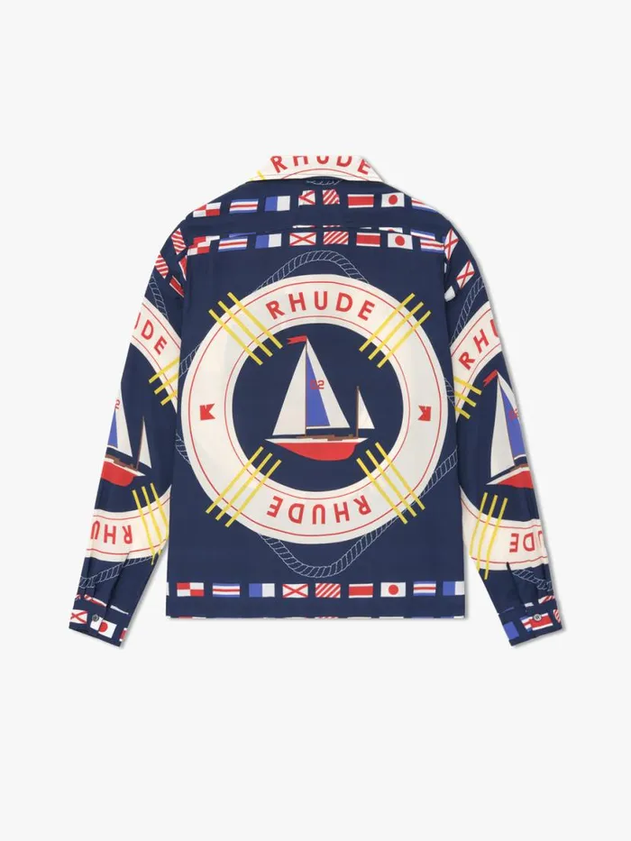 Men Rhude Shirts FLAG SAIL LS SILK SHIRT Blue Multi