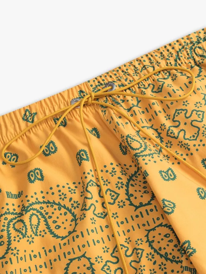 Men Rhude Shorts BANDANA PRINT SWIM TRUNKS Yellowgreen