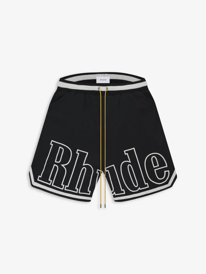 Men Rhude Shorts COURT LOGO SHORTS Black