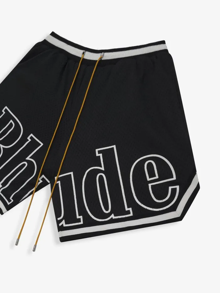 Men Rhude Shorts COURT LOGO SHORTS Black