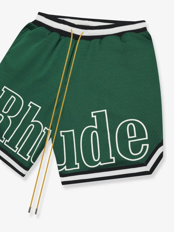 Men Rhude Shorts COURT LOGO SHORTS Forest Green