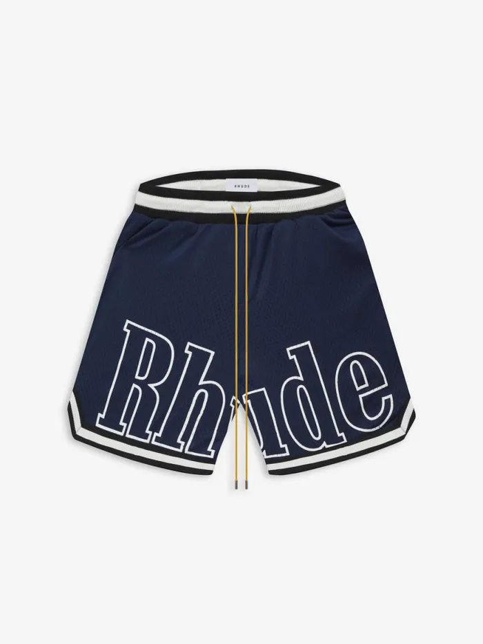 Men Rhude Shorts COURT LOGO SHORTS Navy