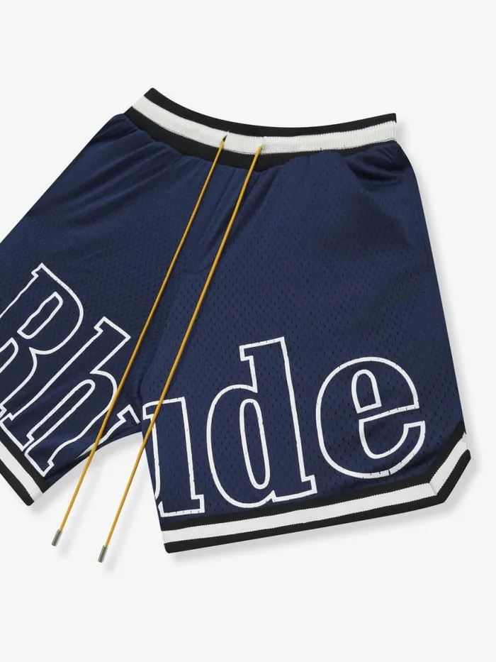 Men Rhude Shorts COURT LOGO SHORTS Navy