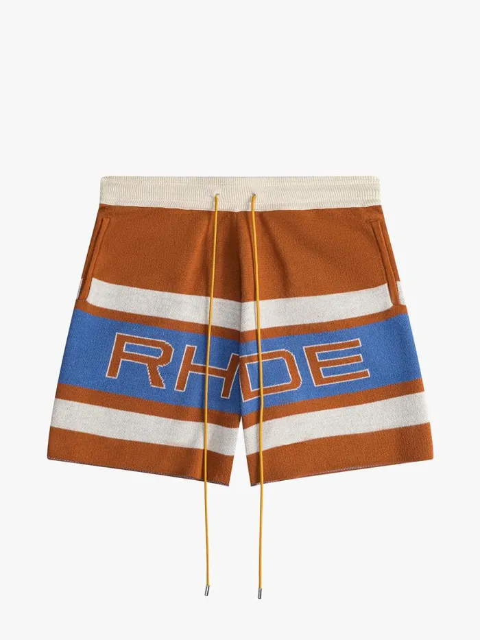 Men Rhude Shorts PAVIL RACING KNIT SHORT Brickcremeblue