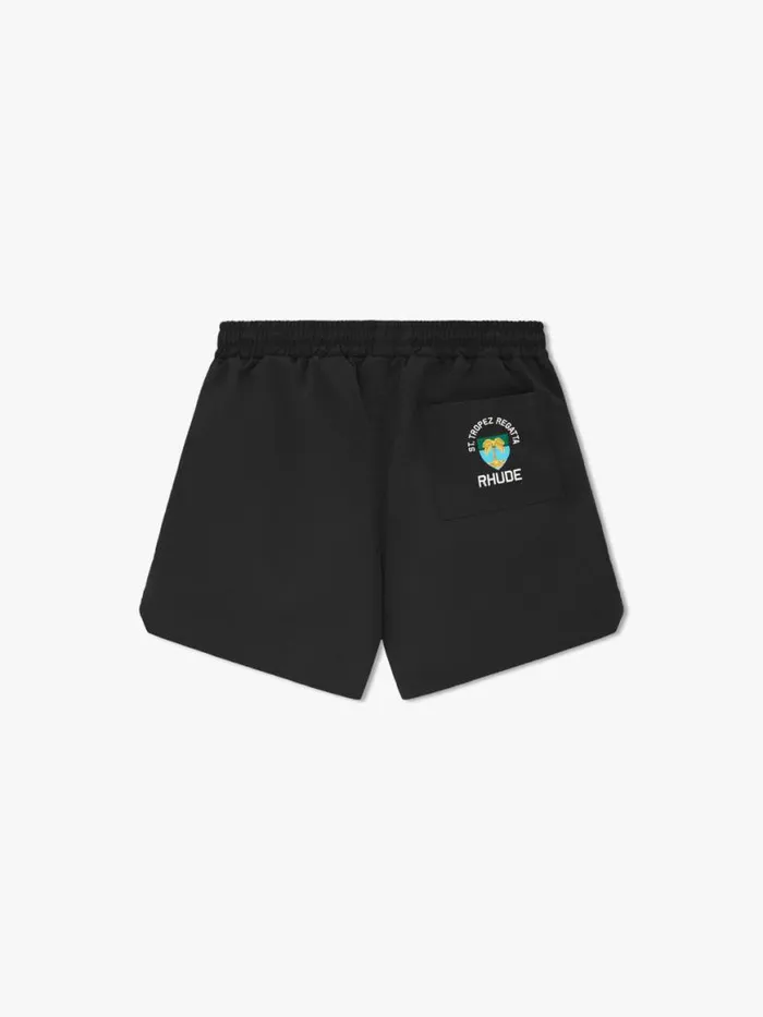 Men Rhude Shorts STTROPEZ CREST LOGO SHORT Black