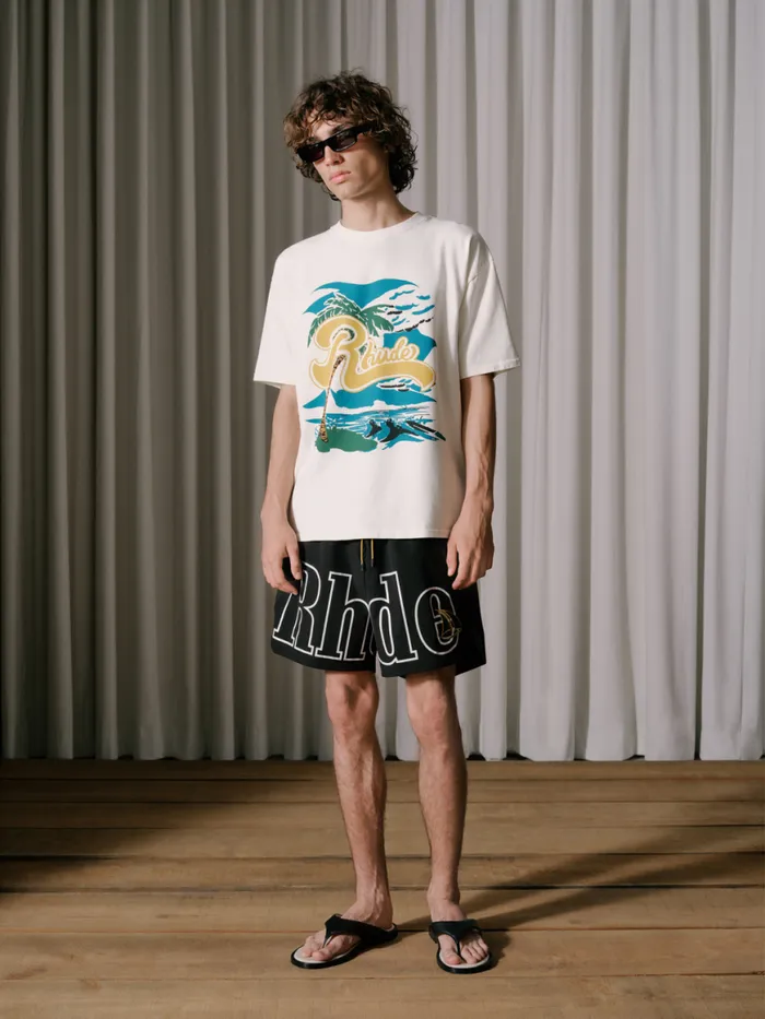 Men Rhude Shorts STTROPEZ CREST LOGO SHORT Black