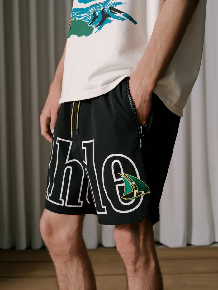Men Rhude Shorts STTROPEZ CREST LOGO SHORT Black