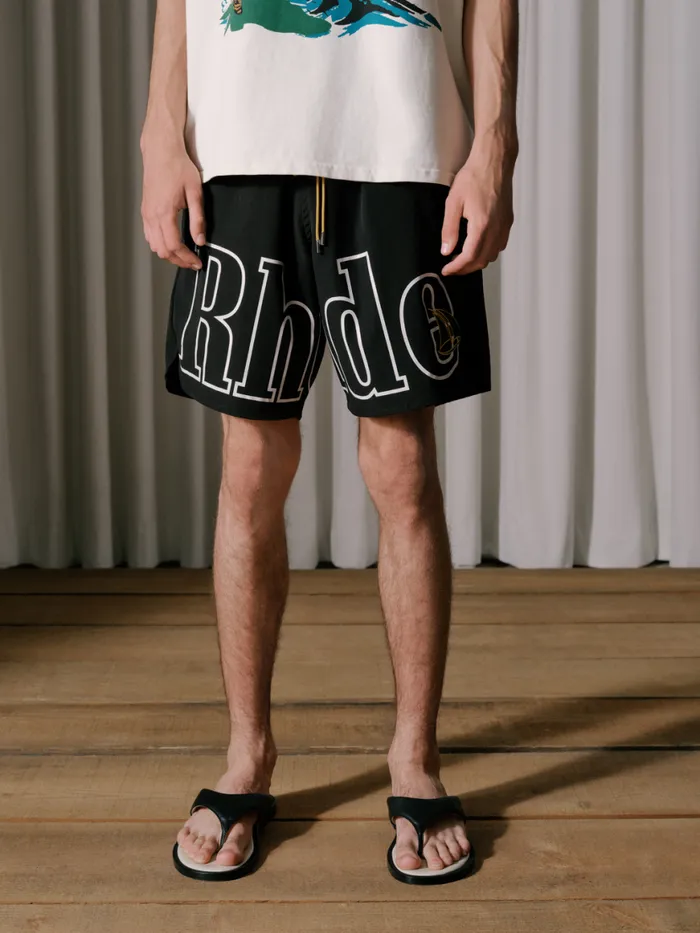 Men Rhude Shorts STTROPEZ CREST LOGO SHORT Black