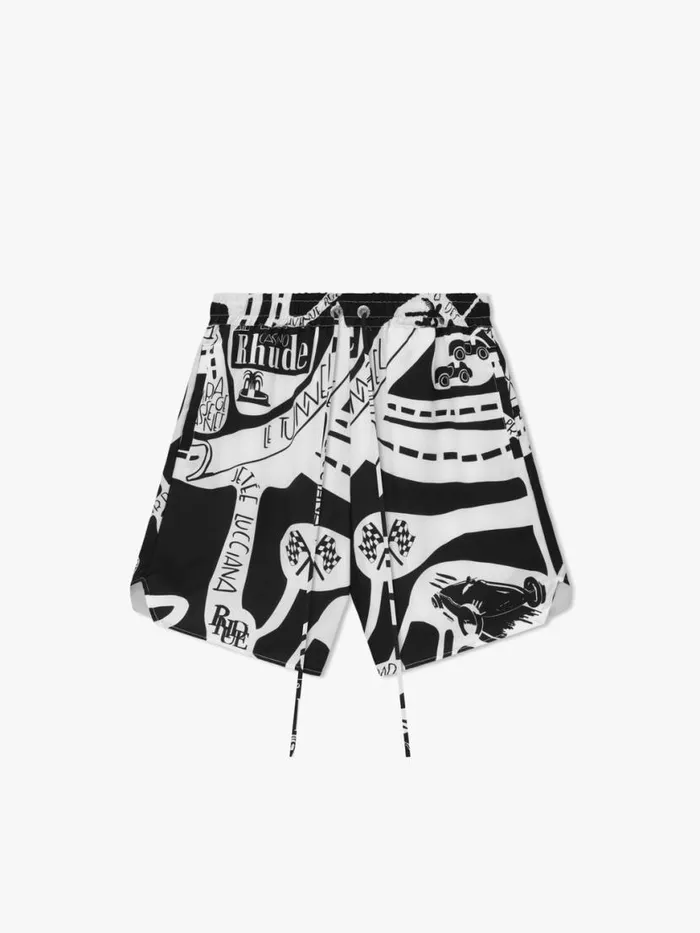 Men Rhude Shorts STRADA SILK SHORT Blackwhite