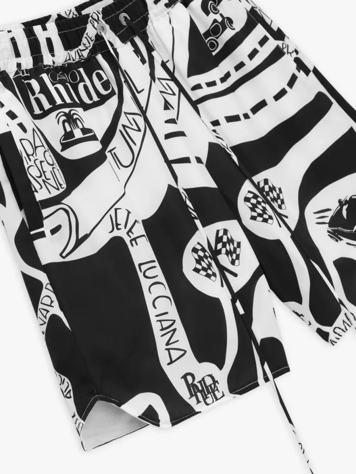 Men Rhude Shorts STRADA SILK SHORT Blackwhite Men Rhude Shorts STRADA SILK SHORT Blackwhite