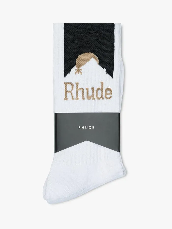 Men Rhude Socks MOONLIGHT SPORT SOCKS Whiteblackyellow