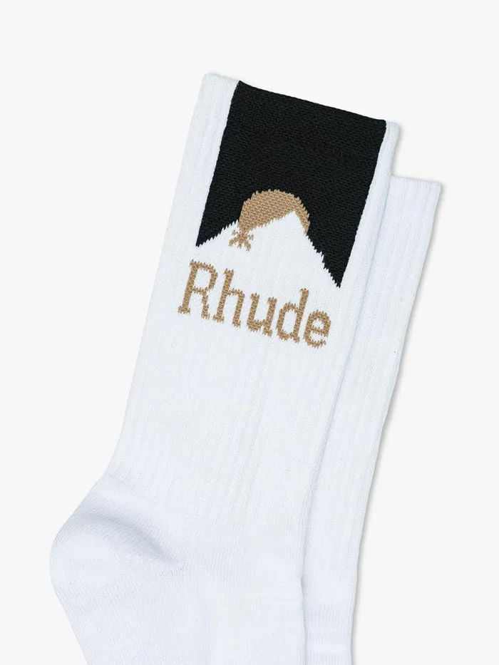 Men Rhude Socks MOONLIGHT SPORT SOCKS Whiteblackyellow