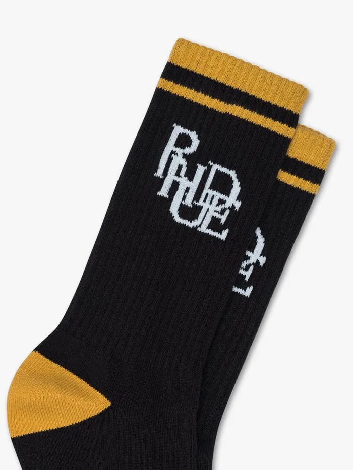 Men Rhude Socks SCRAMBLE LOGO SOCK Blackyellowcream Men Rhude Socks SCRAMBLE LOGO SOCK Blackyellowcream