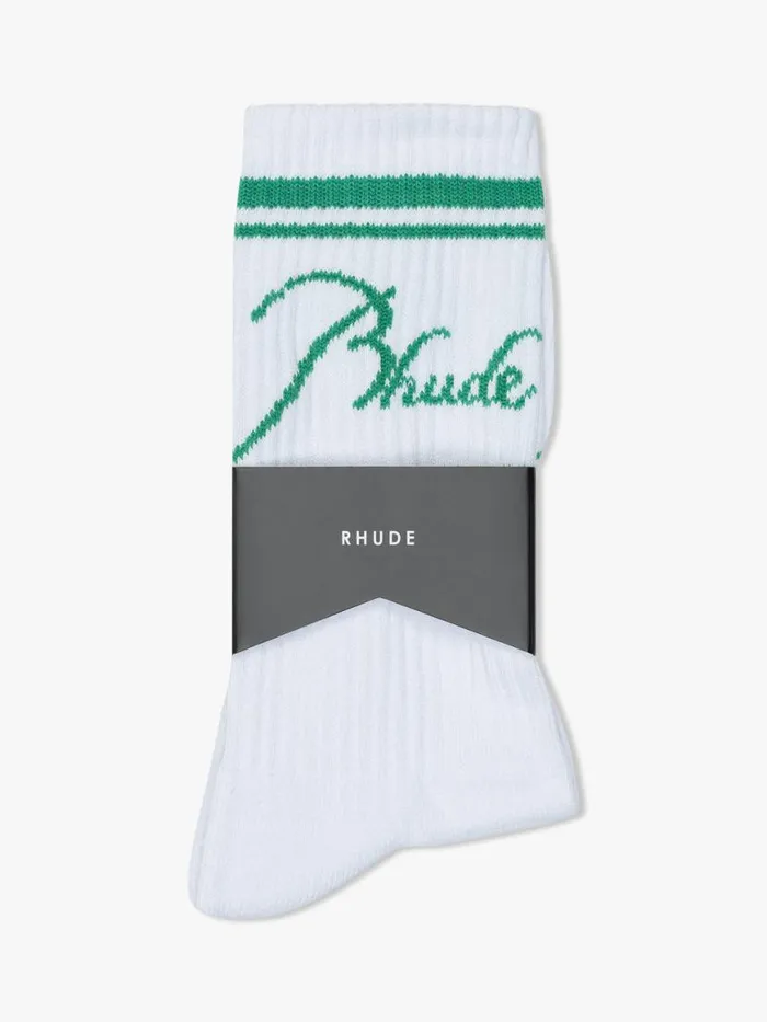 Men Rhude Socks SCRIPT LOGO SOCK Whitegreen