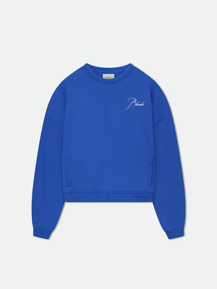 Men Rhude Sweatshirts CLASSIC CREWNECK Vtg Cobalt Blue