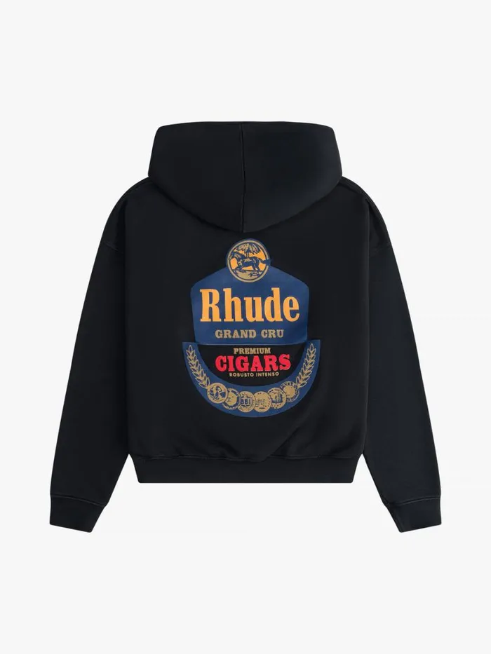 Men Rhude Sweatshirts GRAND CRU HOODIE Vtg Black