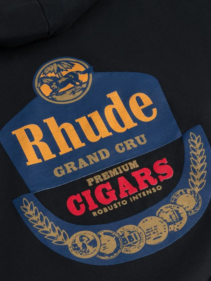 Men Rhude Sweatshirts GRAND CRU HOODIE Vtg Black