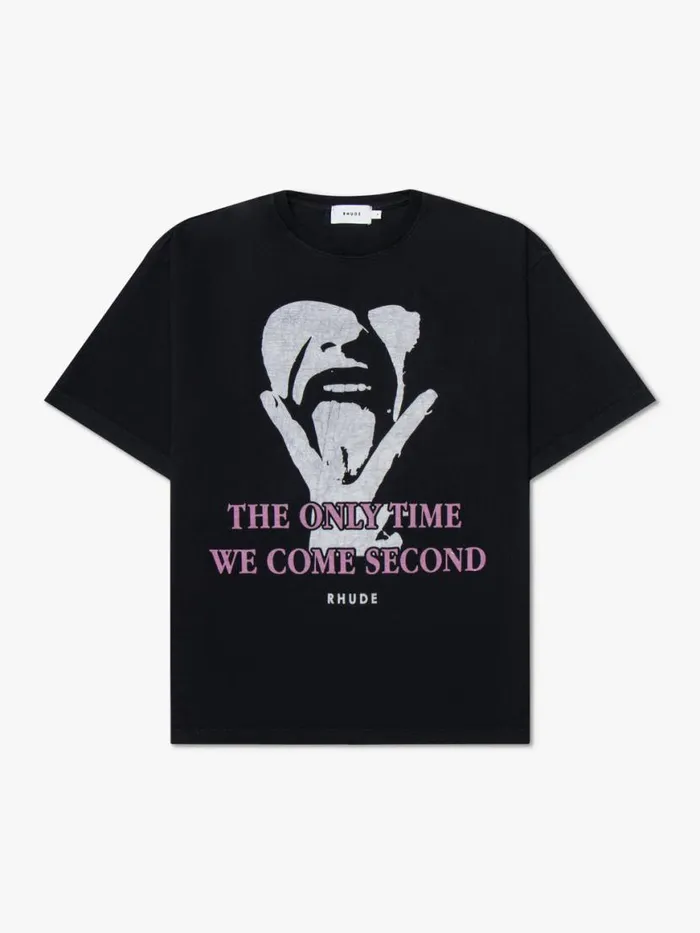 Men Rhude Tees COME SECOND TEE Vtg Black