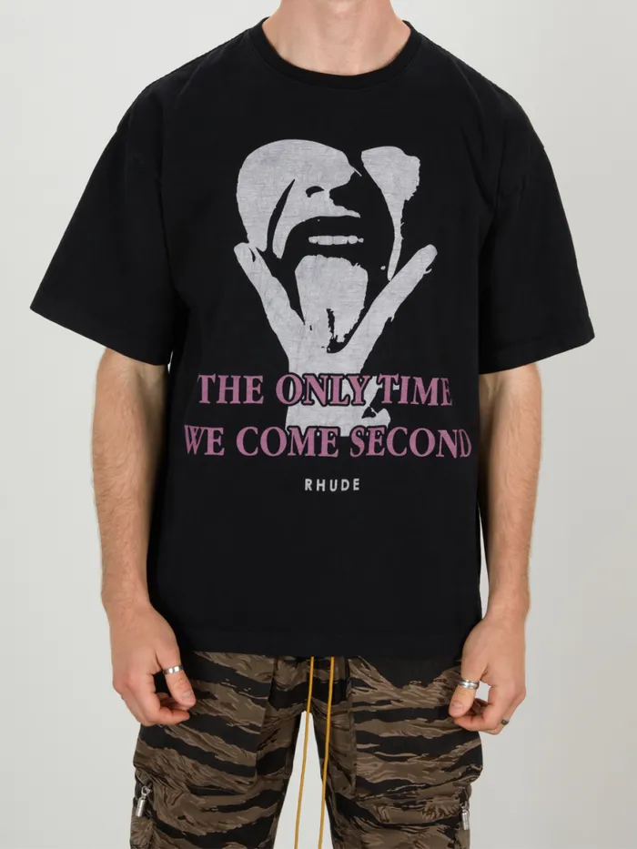 Men Rhude Tees COME SECOND TEE Vtg Black