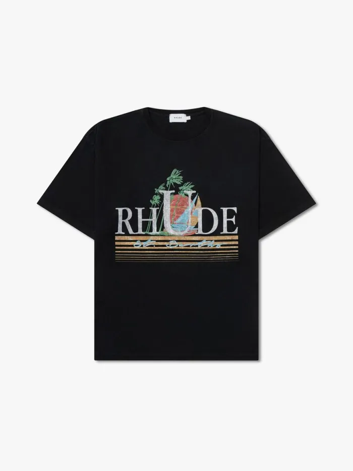 Men Rhude Tees TROPICS TEE Vtg Black