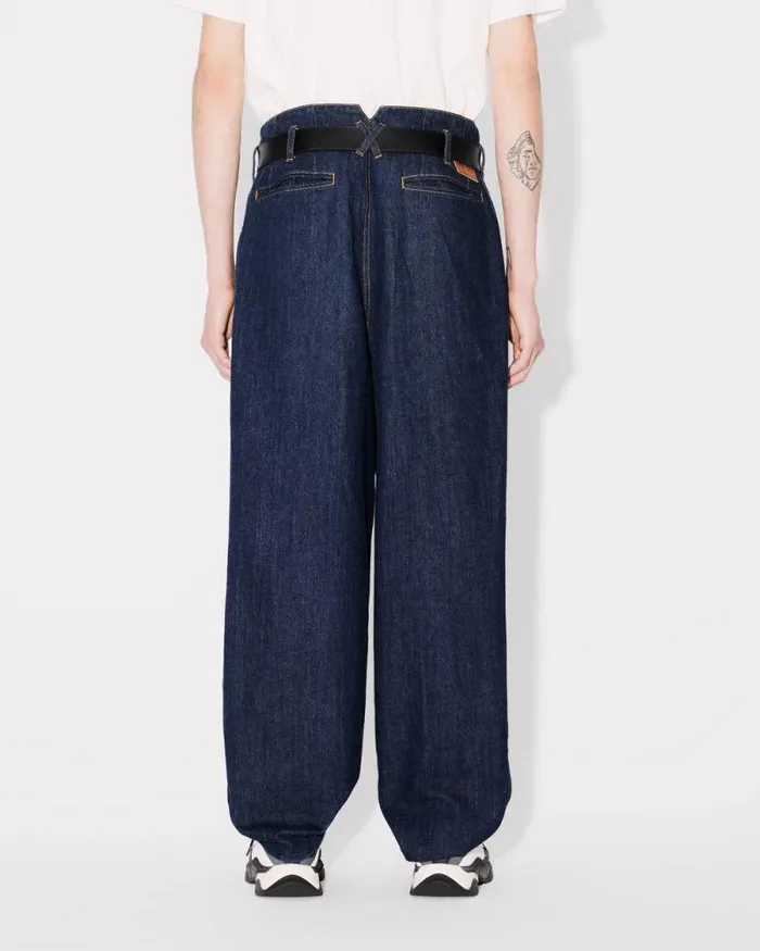 Men School Boy Wide Jeans In Japanese Denim Rinse Blue Denim Kenzo Denim