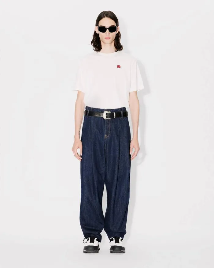 Men School Boy Wide Jeans In Japanese Denim Rinse Blue Denim Kenzo Denim