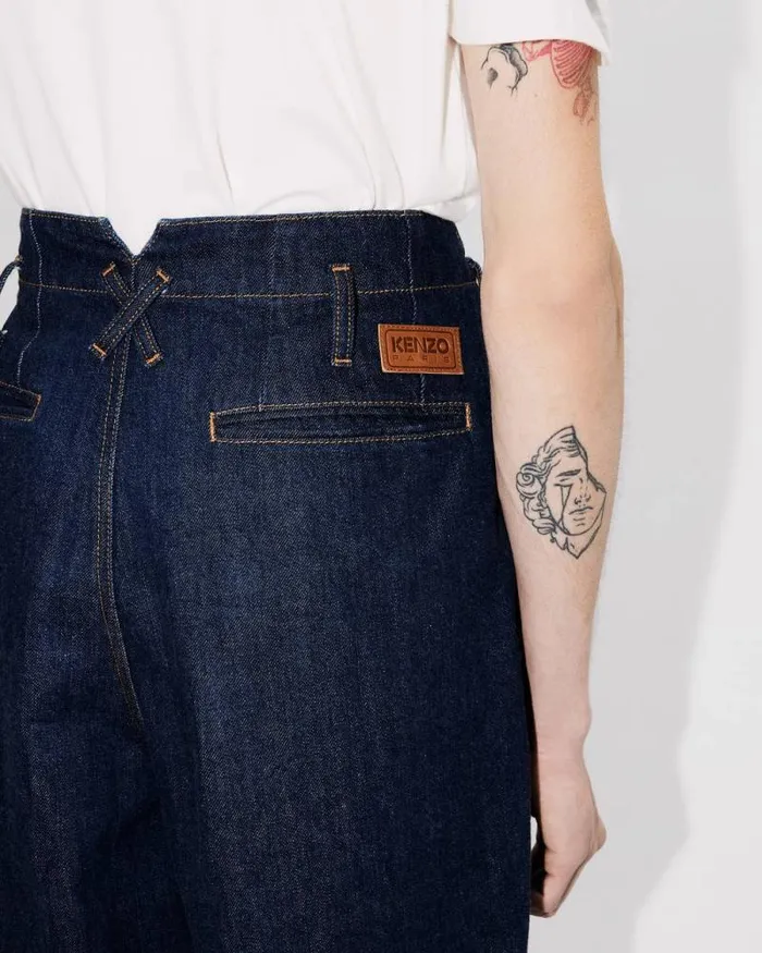 Men School Boy Wide Jeans In Japanese Denim Rinse Blue Denim Kenzo Denim