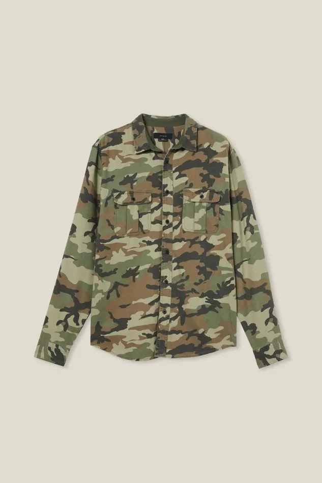 Men Shirts and Polos Cotton On Greenpoint Long Sleeve Shirt Camo