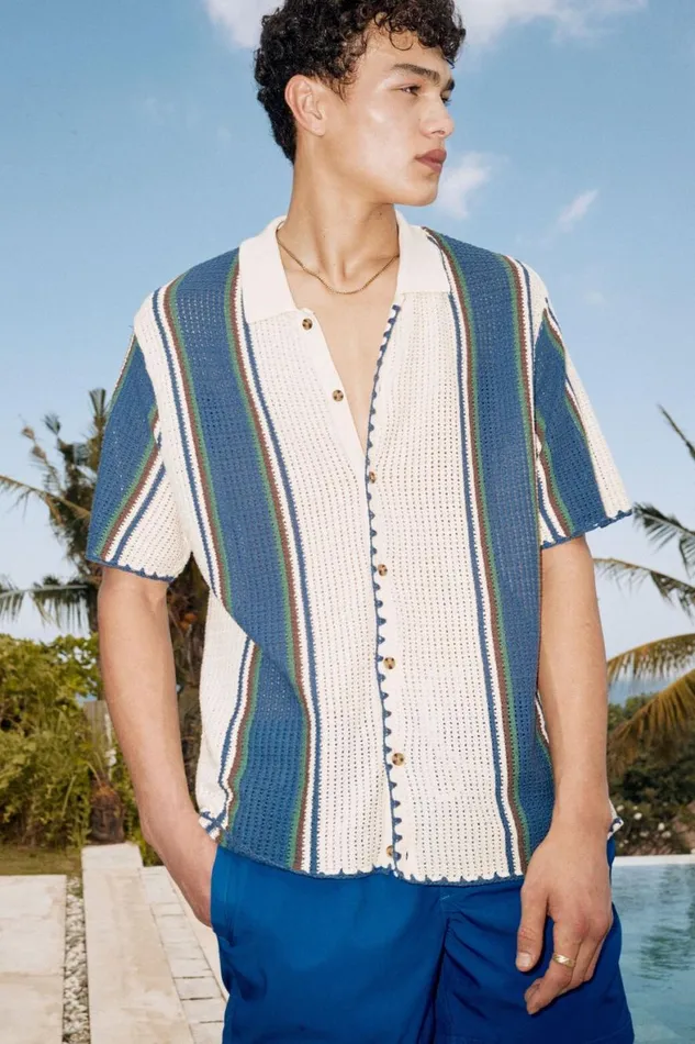 Men Shirts and Polos Cotton On Pablo Short Sleeve Shirt Off White Vert Stripe