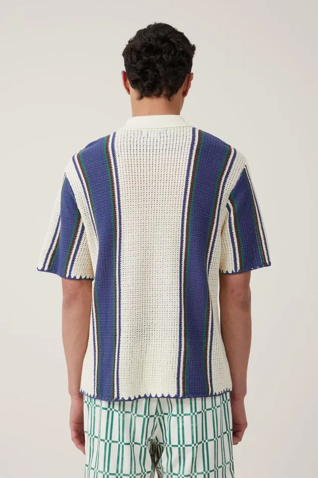 Men Shirts and Polos Cotton On Pablo Short Sleeve Shirt Off White Vert Stripe