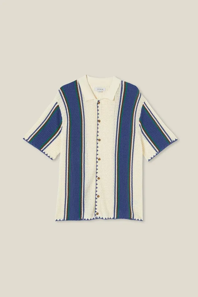 Men Shirts and Polos Cotton On Pablo Short Sleeve Shirt Off White Vert Stripe