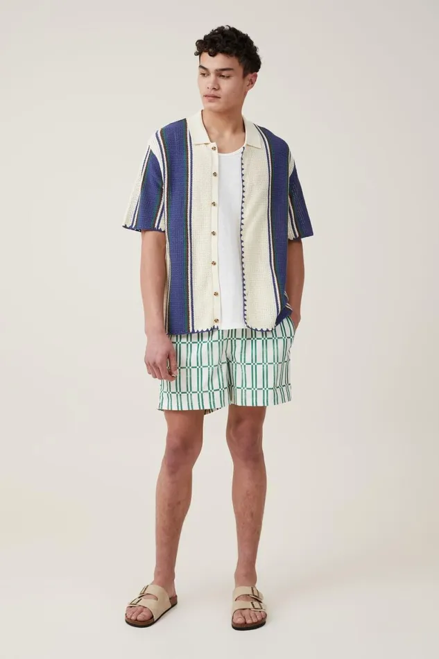 Men Shirts and Polos Cotton On Pablo Short Sleeve Shirt Off White Vert Stripe