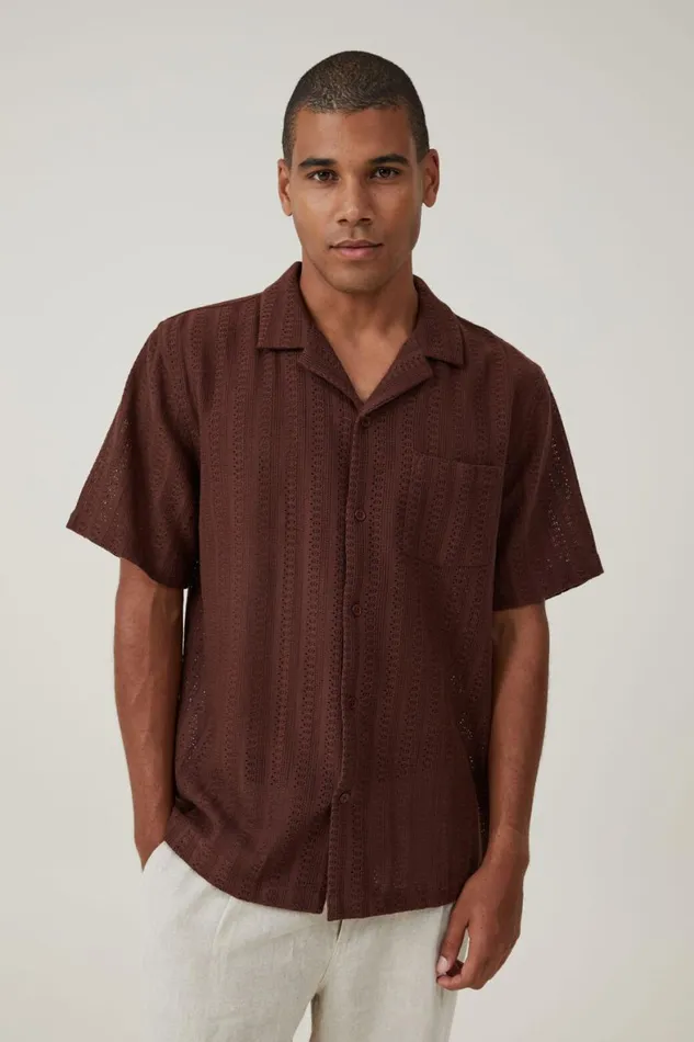 Men Shirts and Polos Cotton On Palma Short Sleeve Shirt Brown Pattern